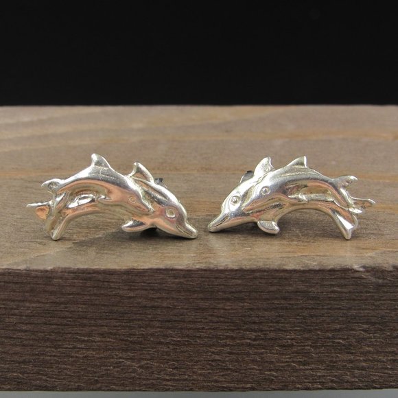 Jewelry - Sterling Silver Dolphin Family Stud Earrings Vintage